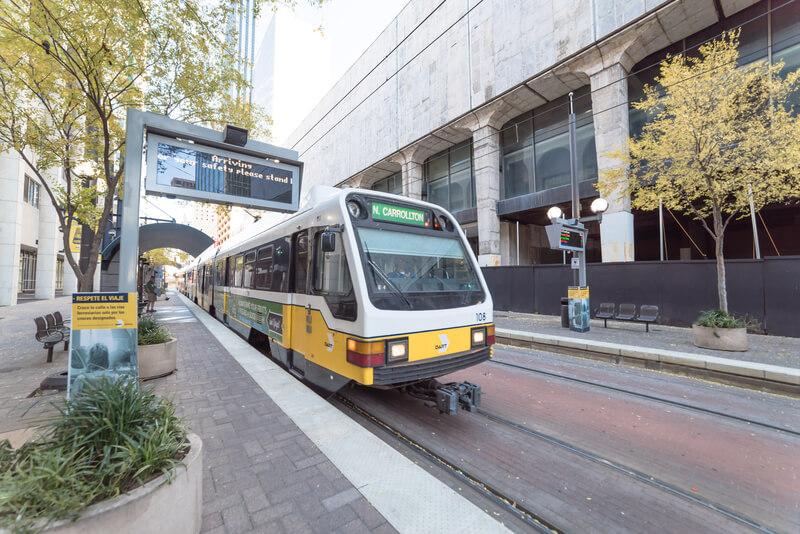 Transit Scheduling: Light Rail Train at Station in Dallas