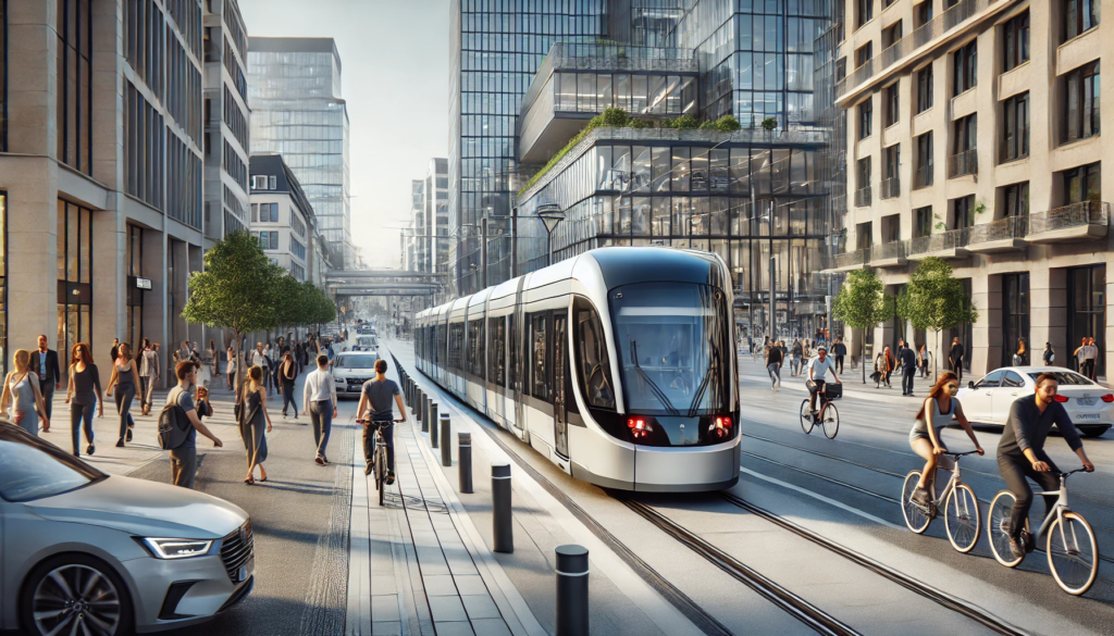 Tramway System Integrated into a Modern Urban Environment